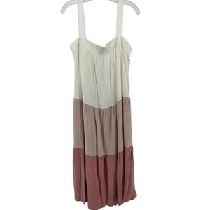 GILLI Tiered Maxi Dress Large Beige Pink Cute Summer Vacation Beach